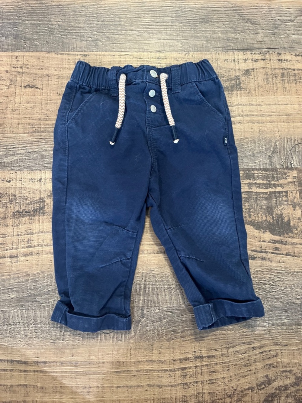 Children's Navy Drawstring Pants with Rolled Hem